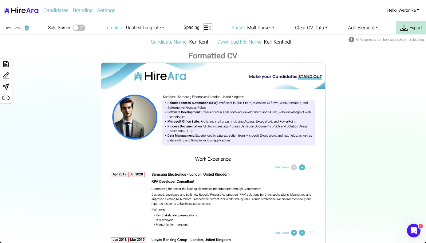 HireAra candidate presentation software